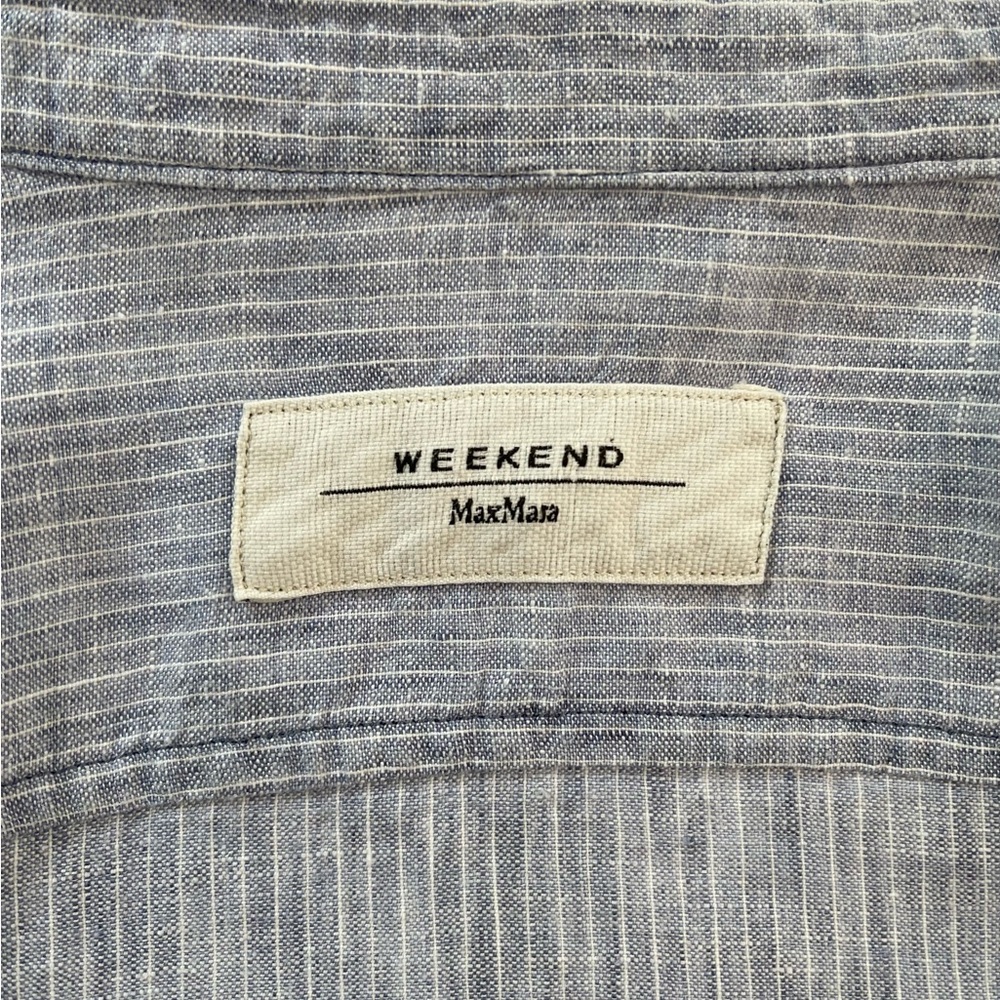 MAX MARA WEEKEND Women's Linen Blue/White Pinstripe Short Sleeve Shirt, Size 4-6 - Picture 6 of 14